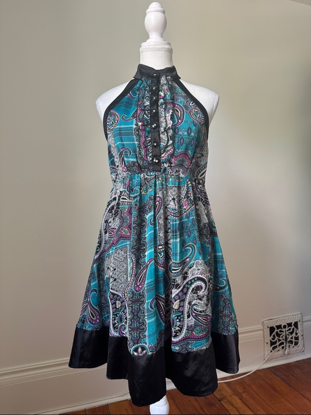 PLASTIC Y2K Paisley Whimsigoth Retro High Neck Sleeveless Dress Size‎ Medium